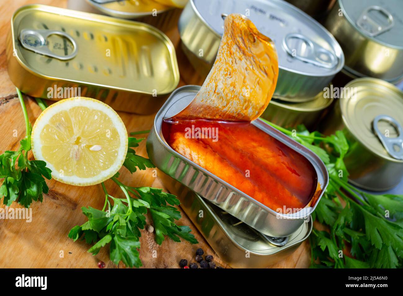 Mackerel fillets in tomato sauce Stock Photo Alamy