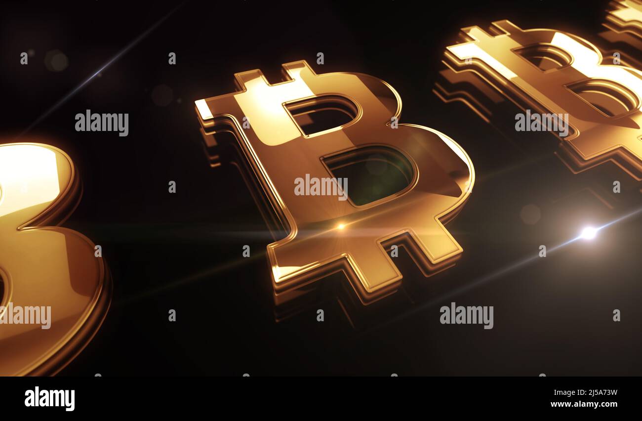 Bitcoin blockchain crypto currency and digital money golden metal shine ...