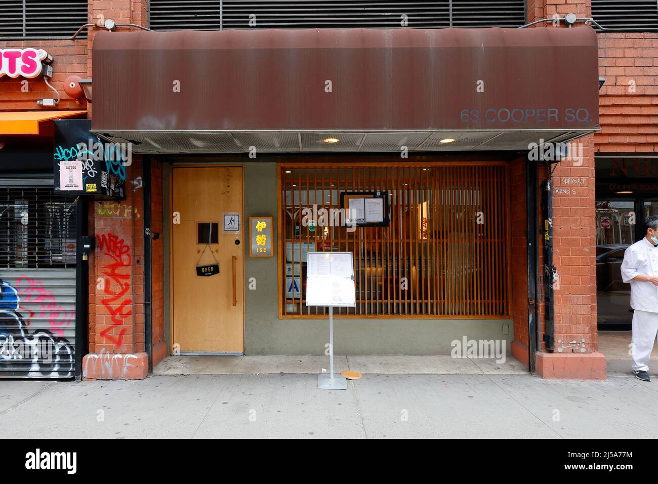 Ise, 63 Cooper Sq, New York, NYC storefront photo of a sushi, and soba noodle Japanese restaurant in the East Village neighborhood in Manhattan Stock Photo