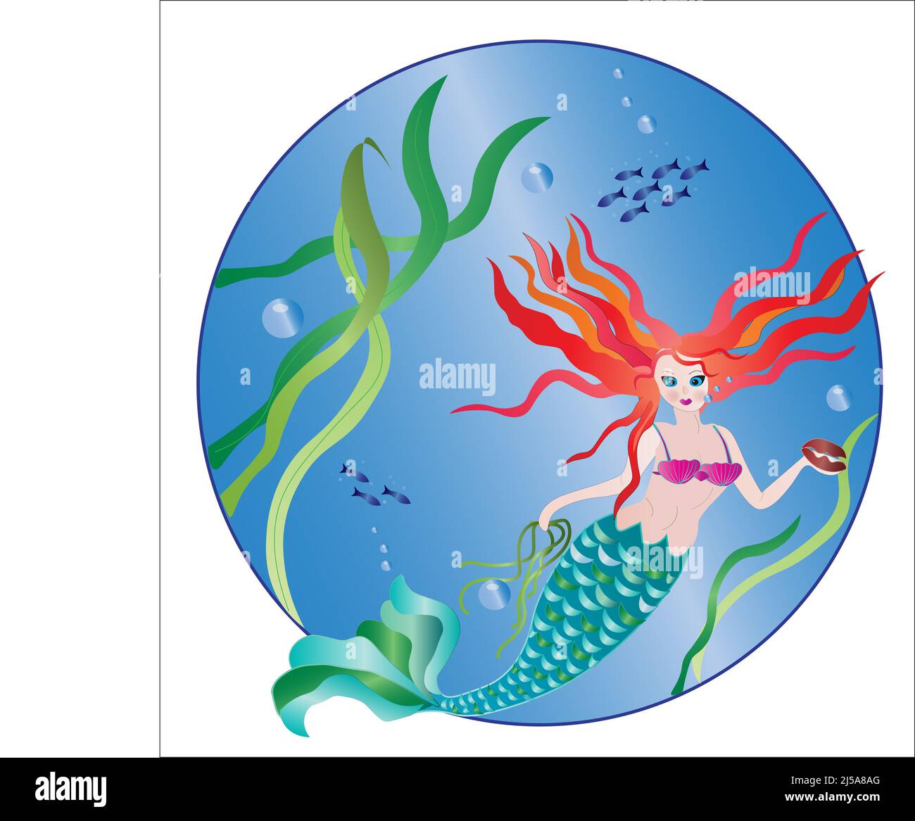 Graphic illustration of a Mermaid with Globe-like design Stock Photo