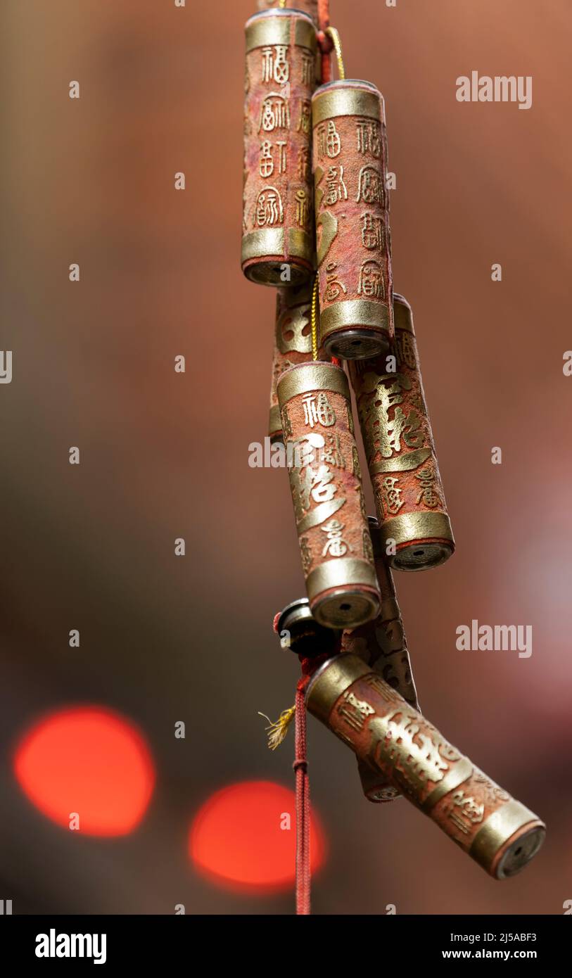 Decorations hanging in Fan Tan Alley in Chinatown, Victoria, British Columbia, Canada. Stock Photo