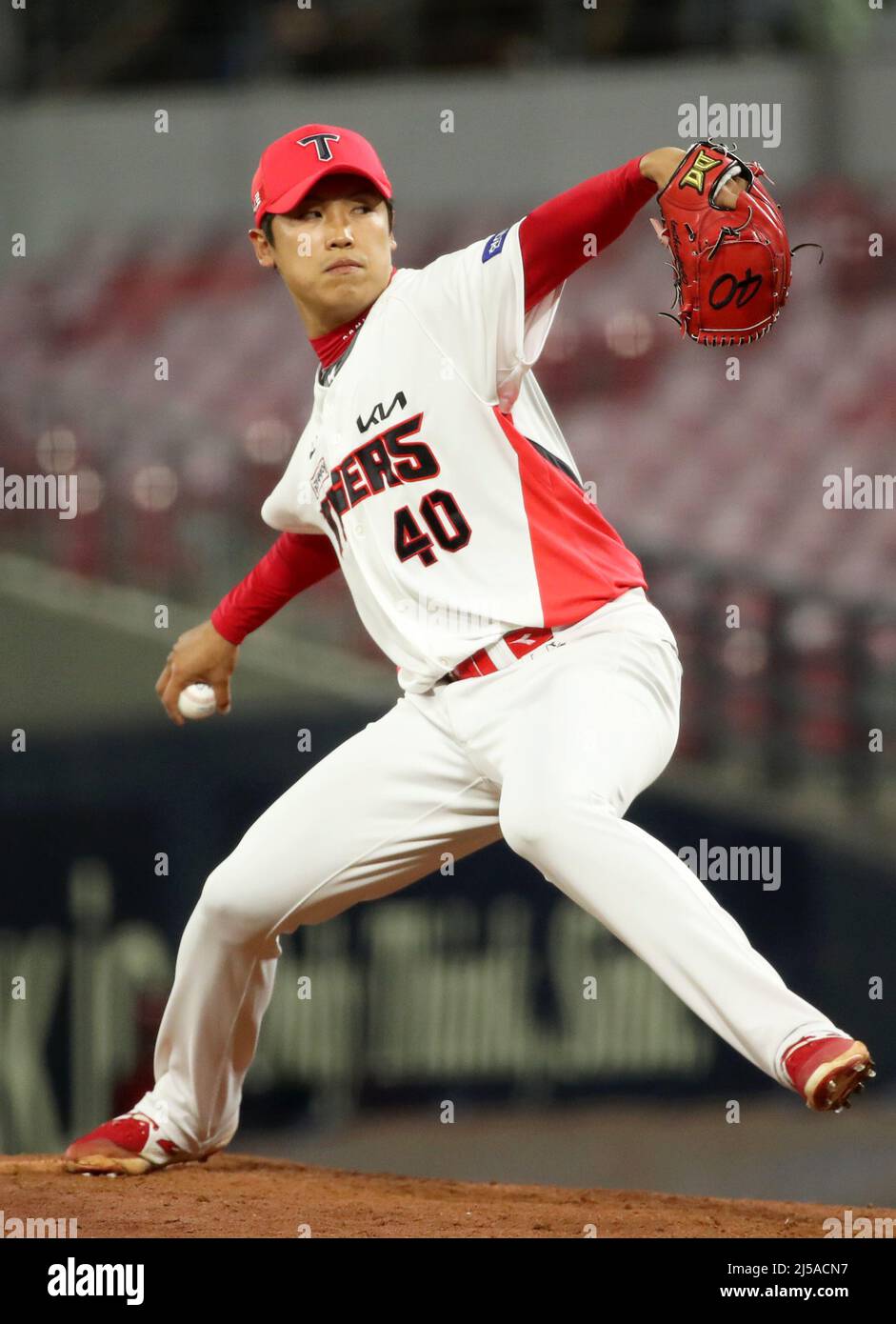 South Korea. 22nd Apr, 2022. 22nd Apr, 2022. Baseball: Kia Tigers vs. Doosan  Bears Kia Tigers starter Sean Nolin smiles during a Korea Baseball  Organization regular season game against the Doosan Bears