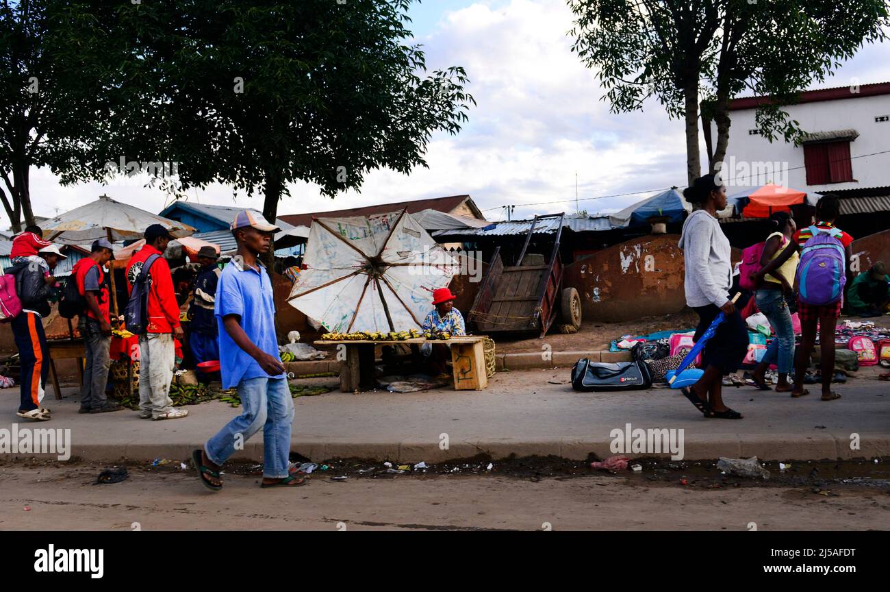 Vibrant roadside market in the outskirts of  Antananarivo, Madagascar. Stock Photo