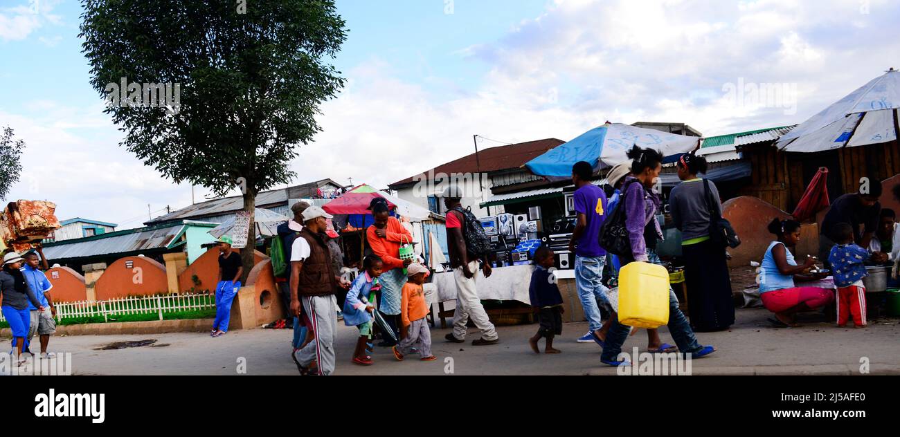 Vibrant roadside market in the outskirts of  Antananarivo, Madagascar. Stock Photo