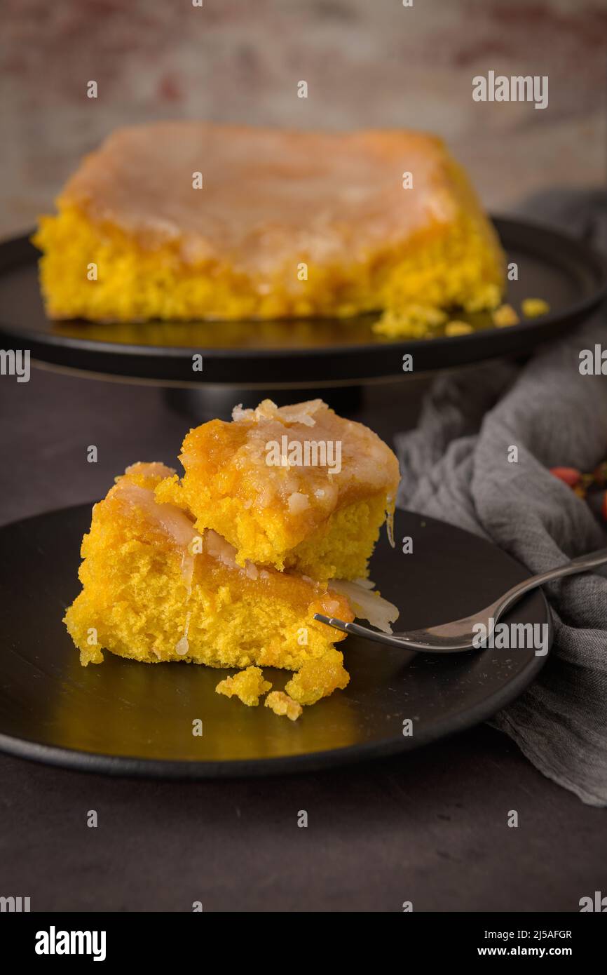 Portuguese sponge cake bolinhol from Vizela, served on a plate. On