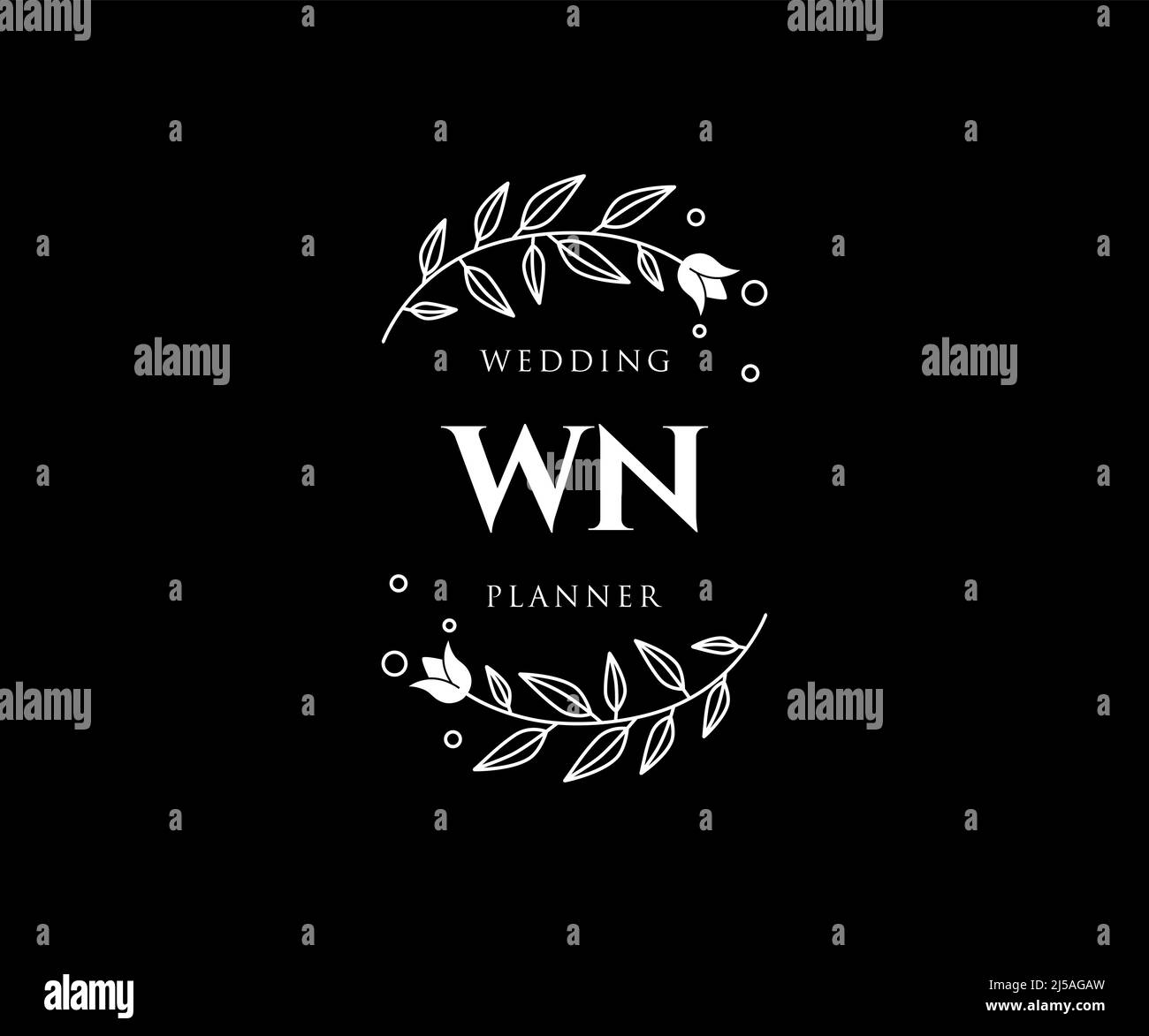 WN Initials letter Wedding monogram logos collection, hand drawn modern minimalistic and floral templates for Invitation cards, Save the Date, elegant Stock Vector