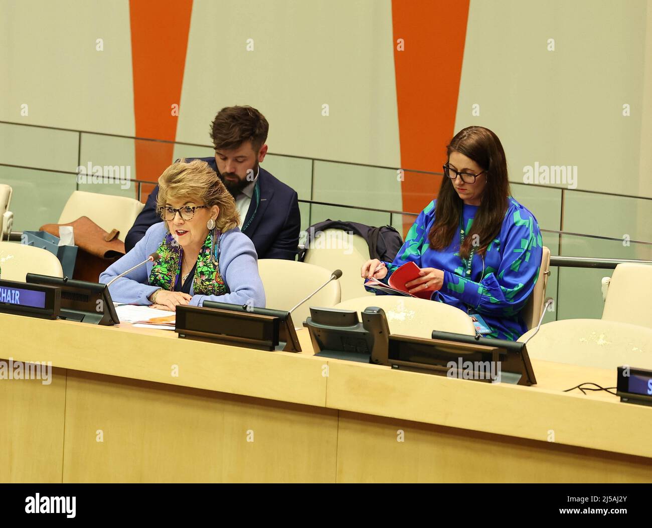 UNHQ, New York, United Nations : 21st April 2022 : Conflict & Hungar : United Nations Security Council Arria-Formula Meeting Chaired by Ireland Ambassador Geraldine Byrne Nason, Permanent Representative to United Nations.: Seshadri Sukumar Credit: Seshadri SUKUMAR/Alamy Live News Stock Photo