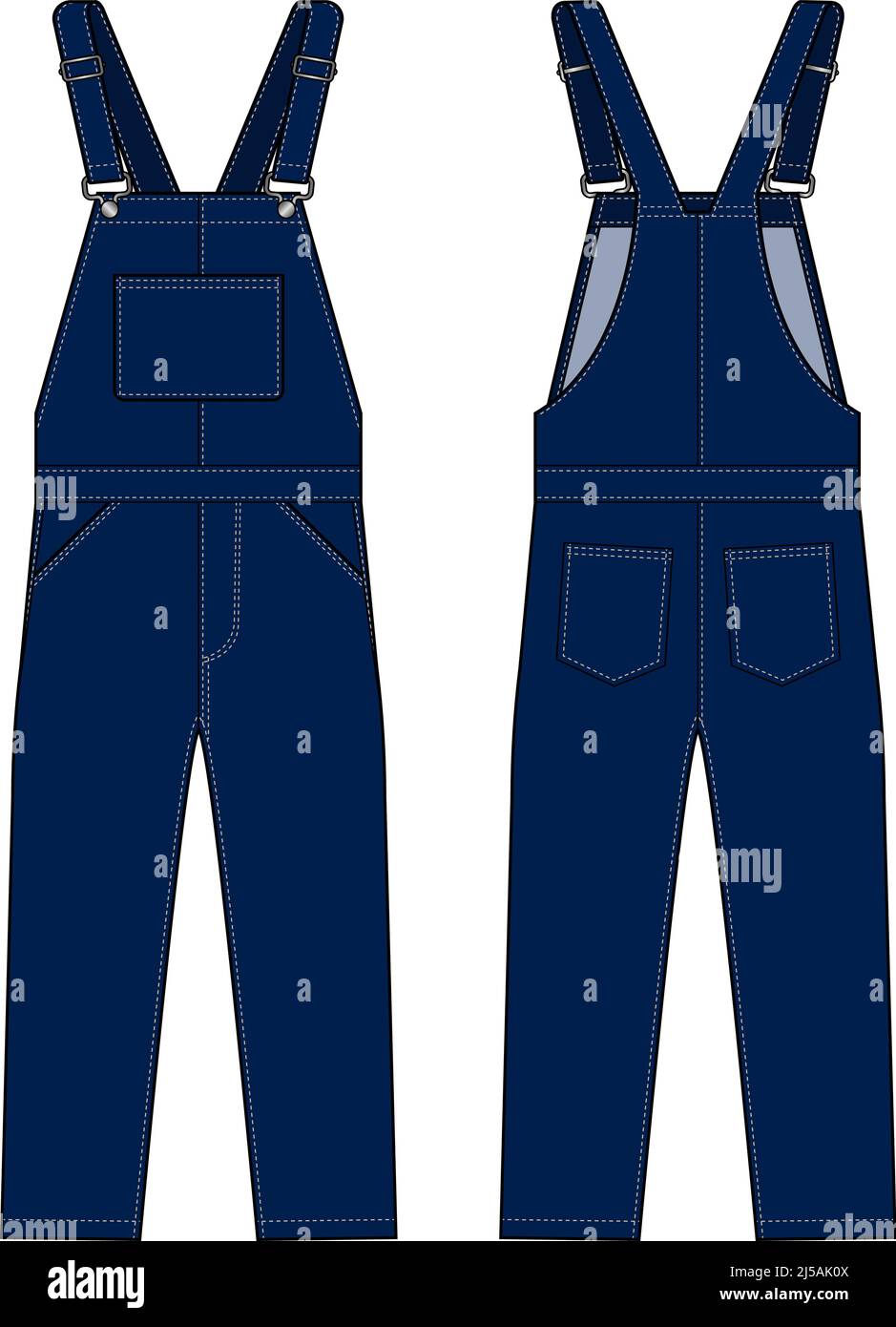 Denim overall jumpsuit vector template illustration Stock Vector