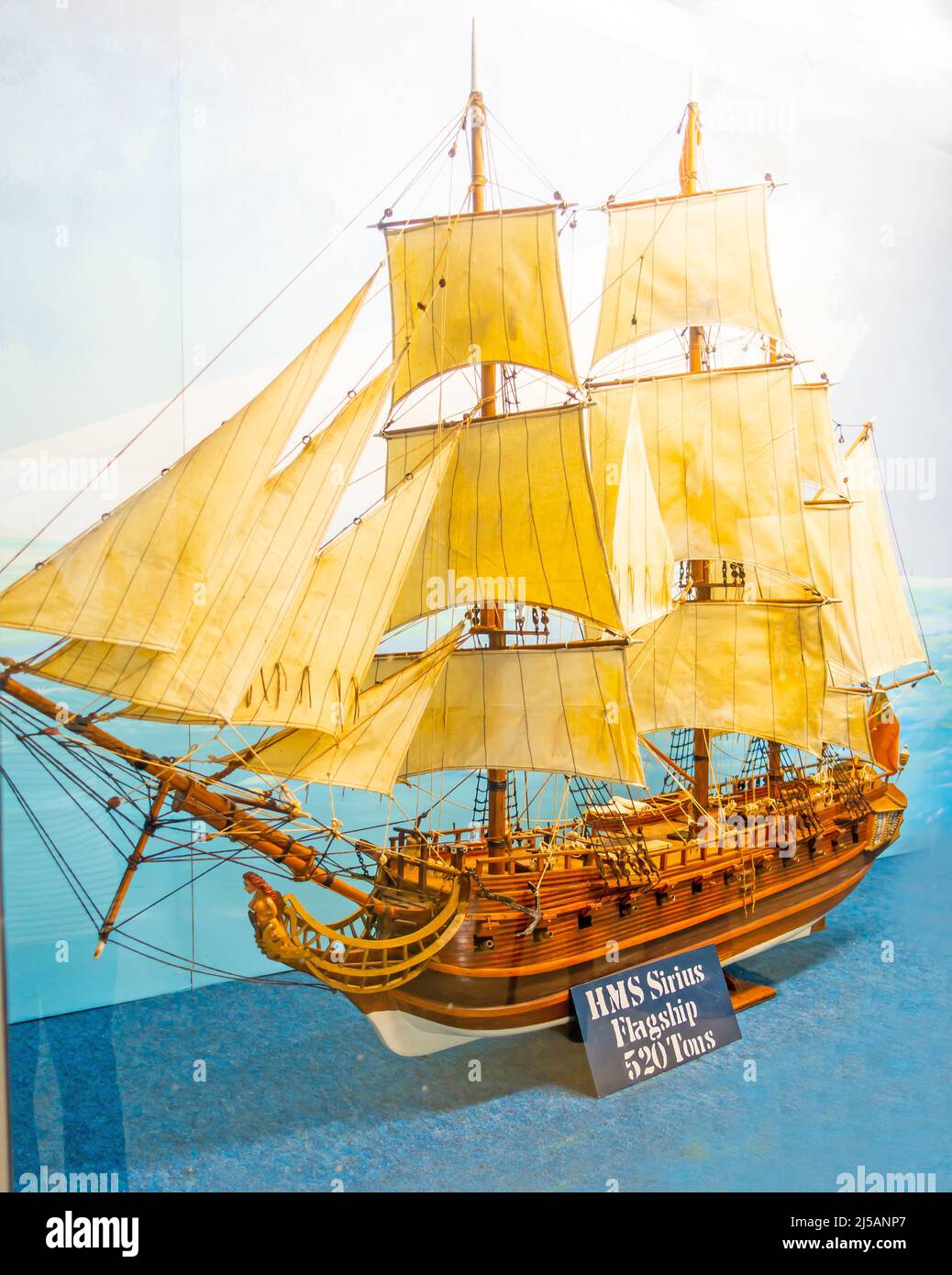 Model of HMS Sirius, flagship of the First Fleet to sail  from Portsmouth, England, in 1787 to Australia. Stock Photo