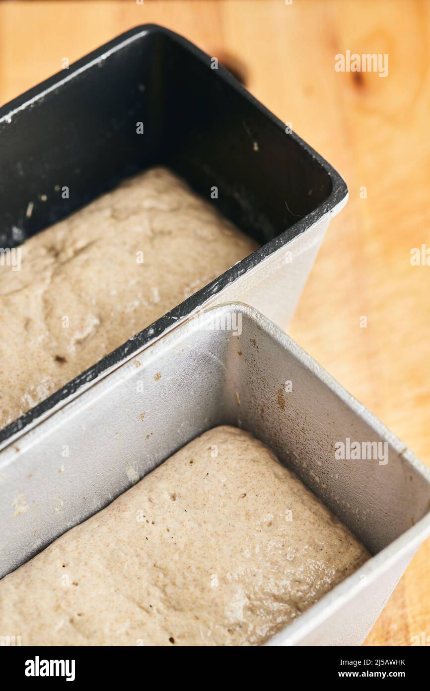 The process of making rye bread. The dough on the rye bread is laid out