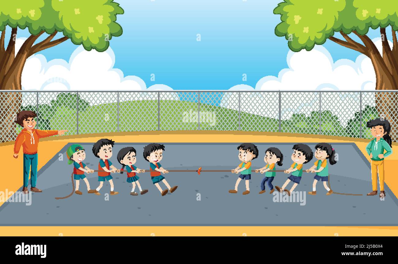Children playing tug of war game illustration Stock Vector Image &amp; Art ...
