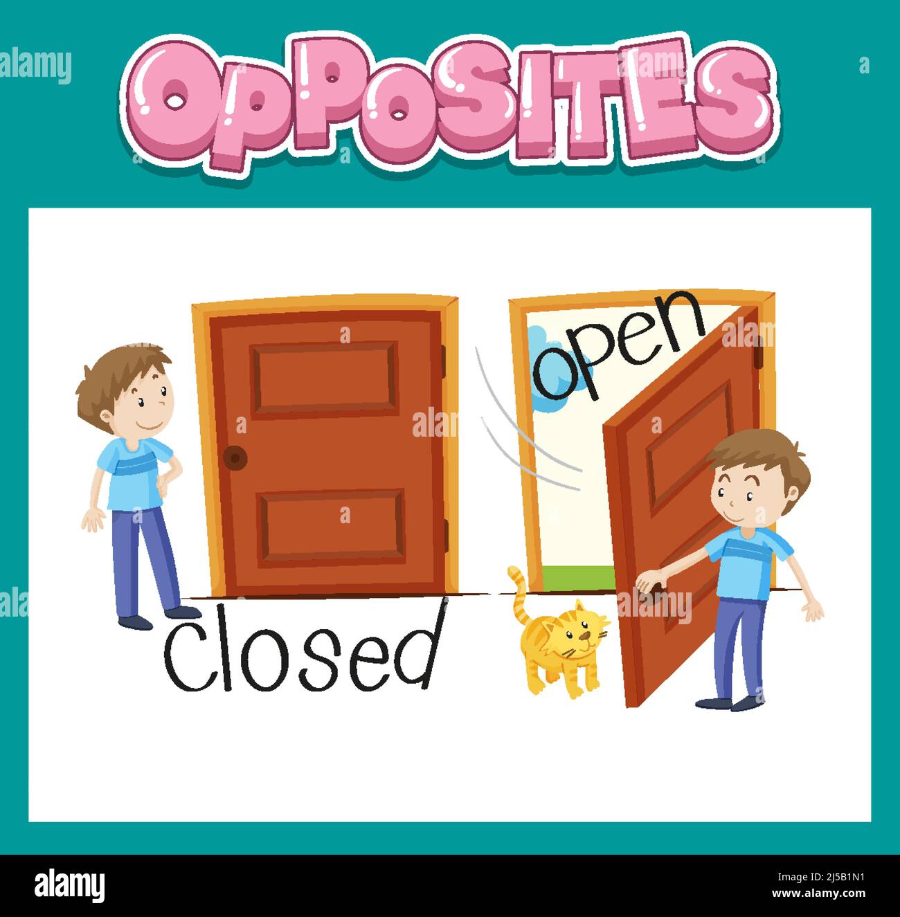 Opposite English words with closed and open illustration Stock Vector ...
