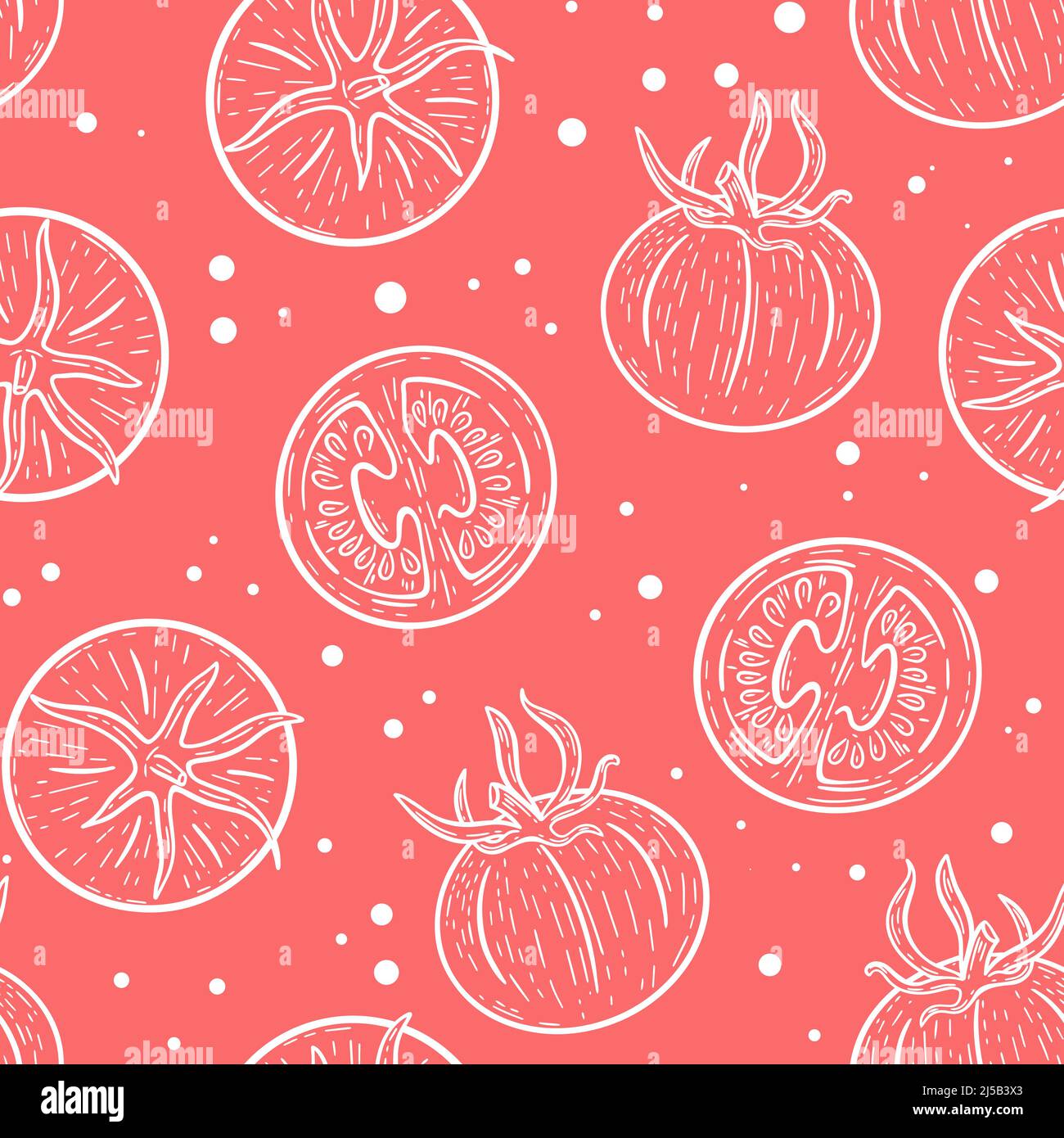 White tomatoes on pink background seamless pattern Stock Vector