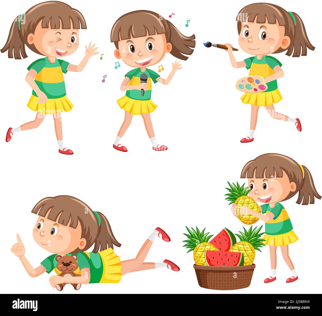 Set of happy girl cartoon character illustration Stock Vector Image ...