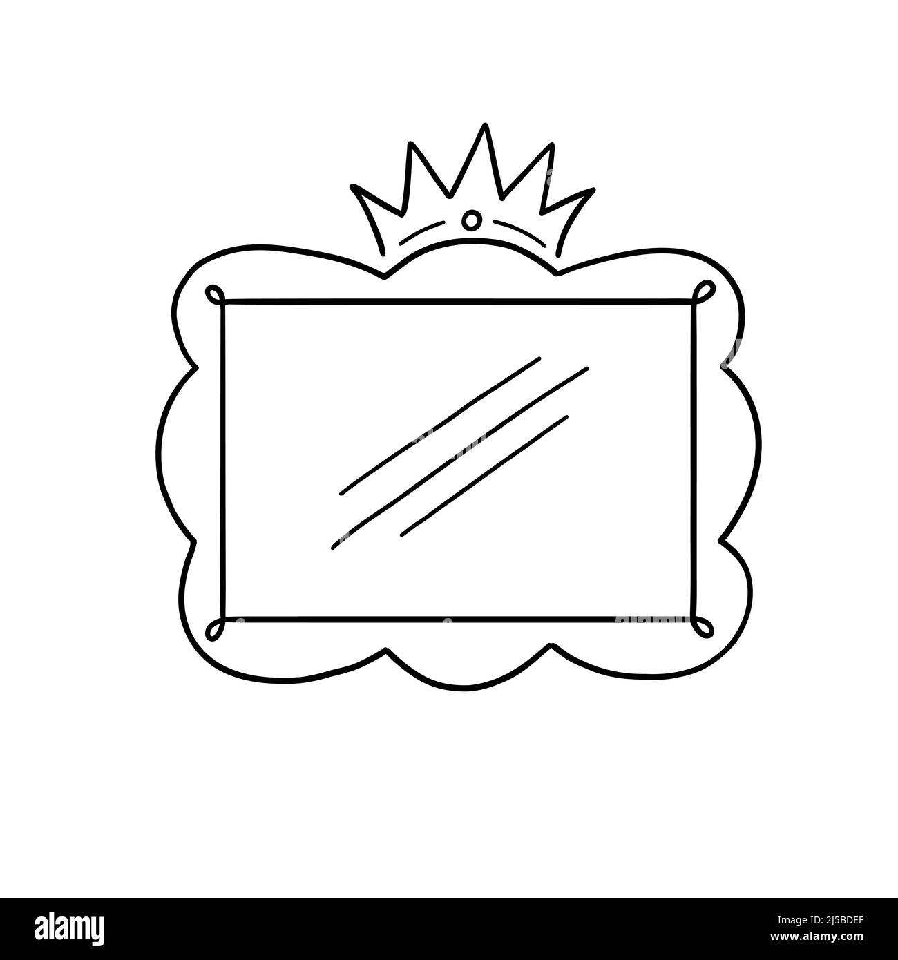 Princess crown mirror frame. Hand drawn doodle mirror with crown for ...