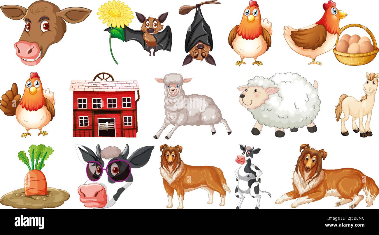 Set of farm animals on white background illustration Stock Vector Image ...