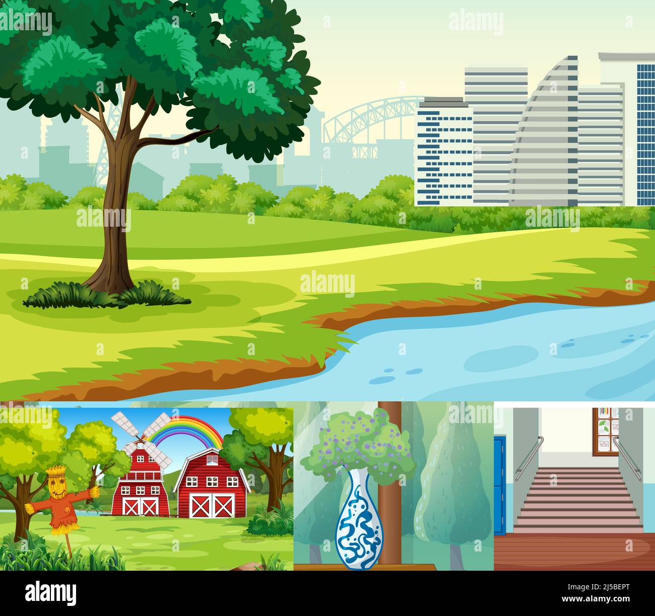 Different scenes with green grass illustration Stock Vector Image & Art ...