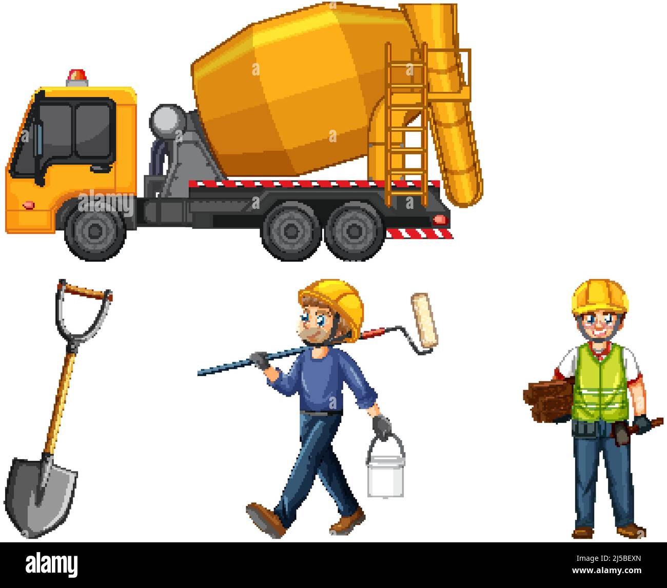 Construction worker set with truck and man illustration Stock Vector ...