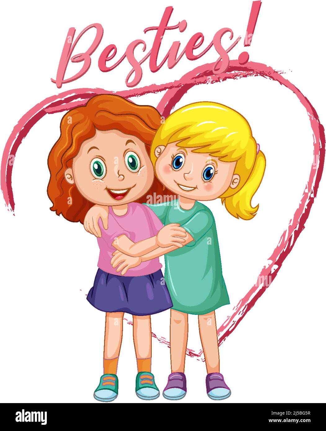 Best friend girls cartoon character with besties lettering illustration  Stock Vector Image & Art - Alamy