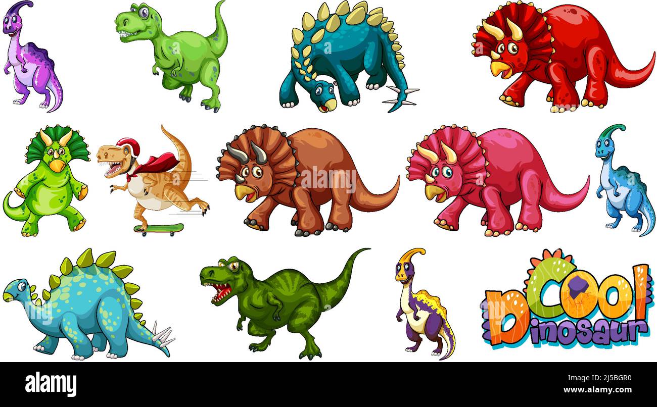 Many dinosaurs on white background illustration Stock Vector Image ...