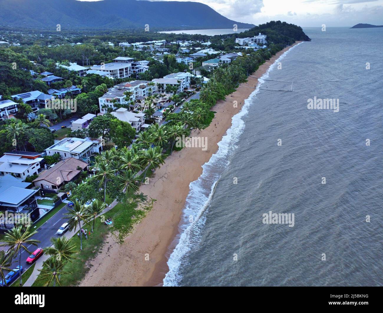 Aerial view of Trinity beach and mountains Stock Photo