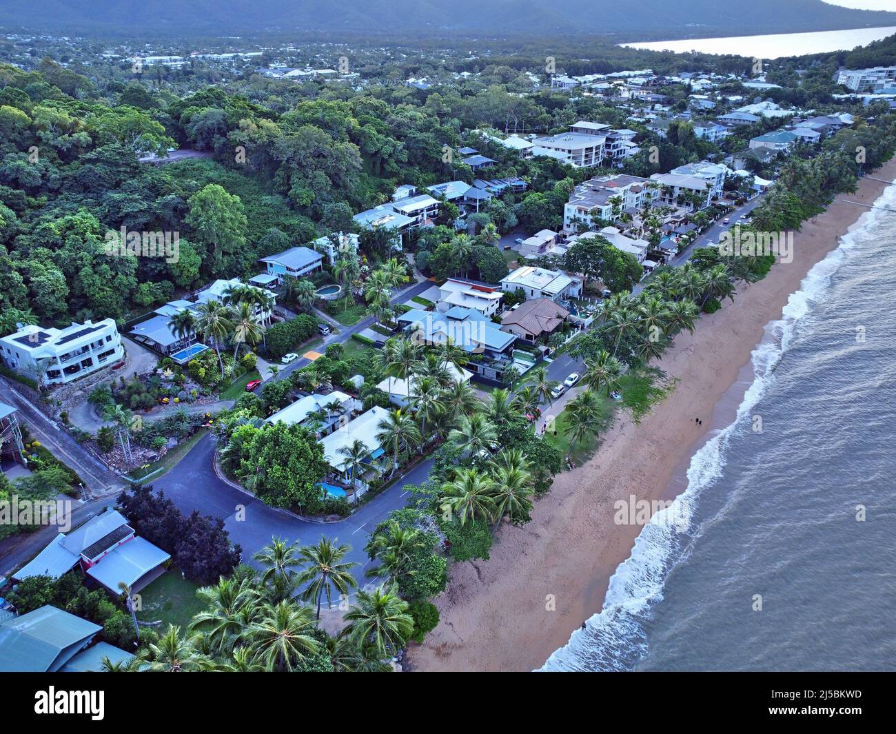 Aerial view of Trinity beach and mountains Stock Photo
