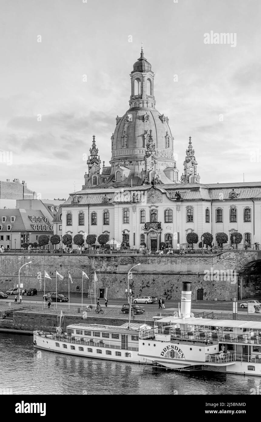 Black white image of the Dresden Frauenkirche Cathedral, Saxony, Germany Stock Photo