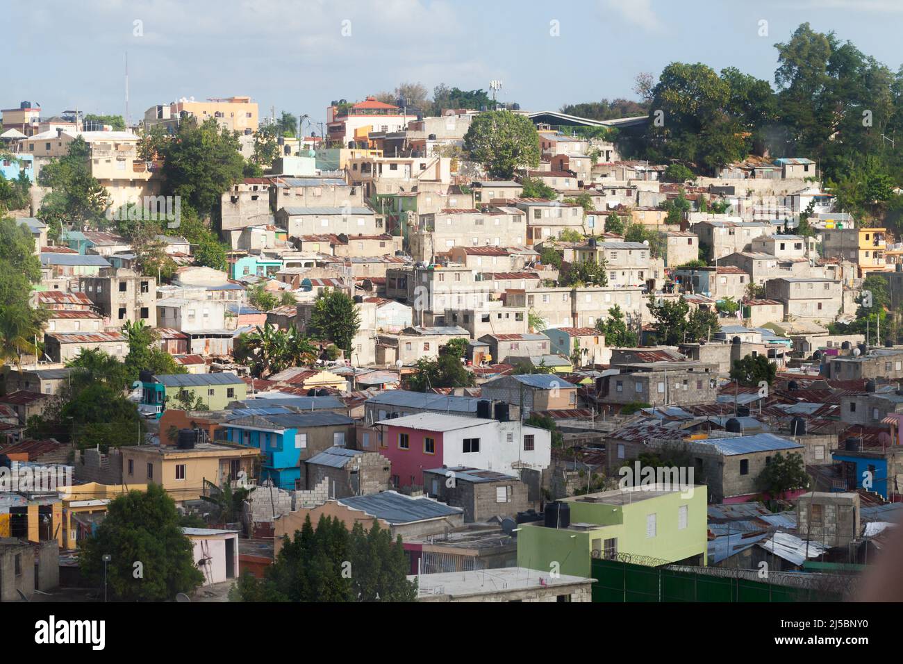 Poor living district of Santo Domingo, aerial urban view photo taken on