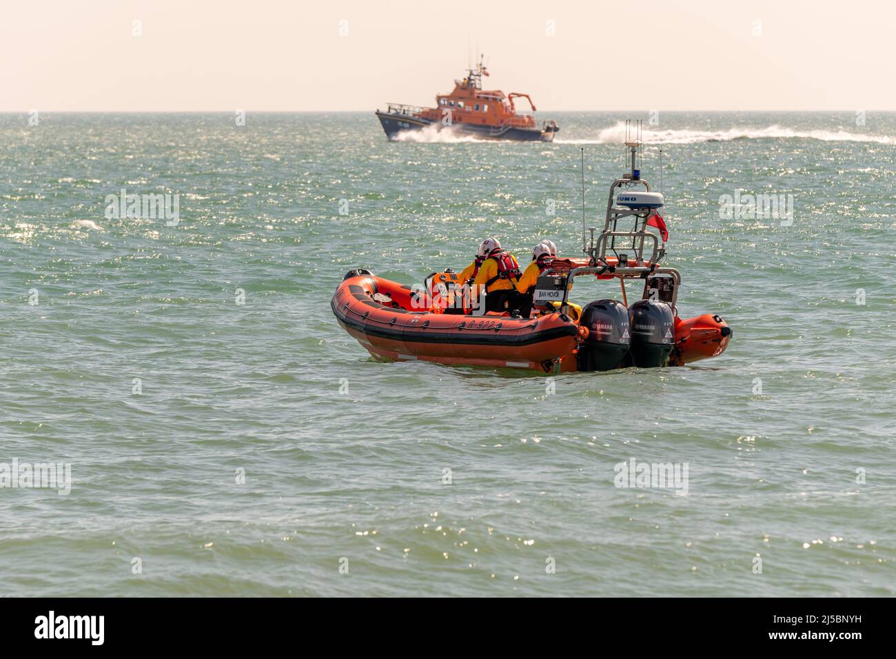 RNLI (Royal National Lifeboat Institute )crews from Dover search for people in the sea after