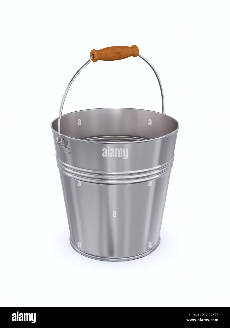 empty metal bucket on white background. Isolated 3D illustration Stock