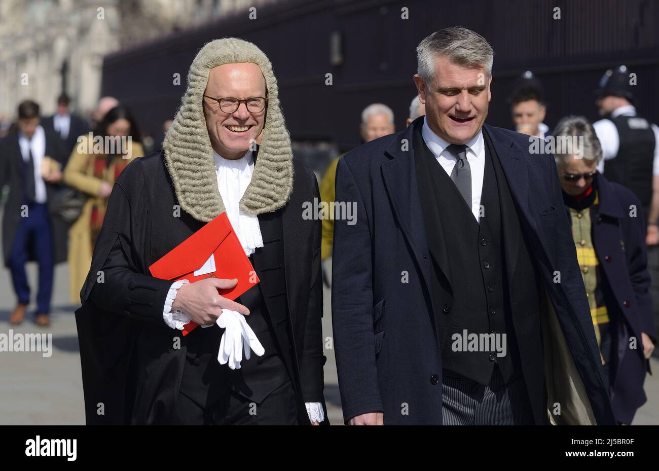 Andrew Westwood QC (in the wig) outside Parliament, March 2022 Stock Photo