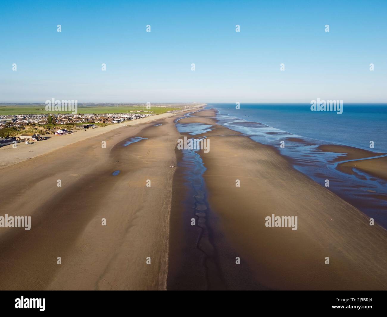 Aerial Drone Camber Sands In East Sus Popular Seaside Destination aerial-drone-camber-sands-in-east-sus-popular-seaside-destination