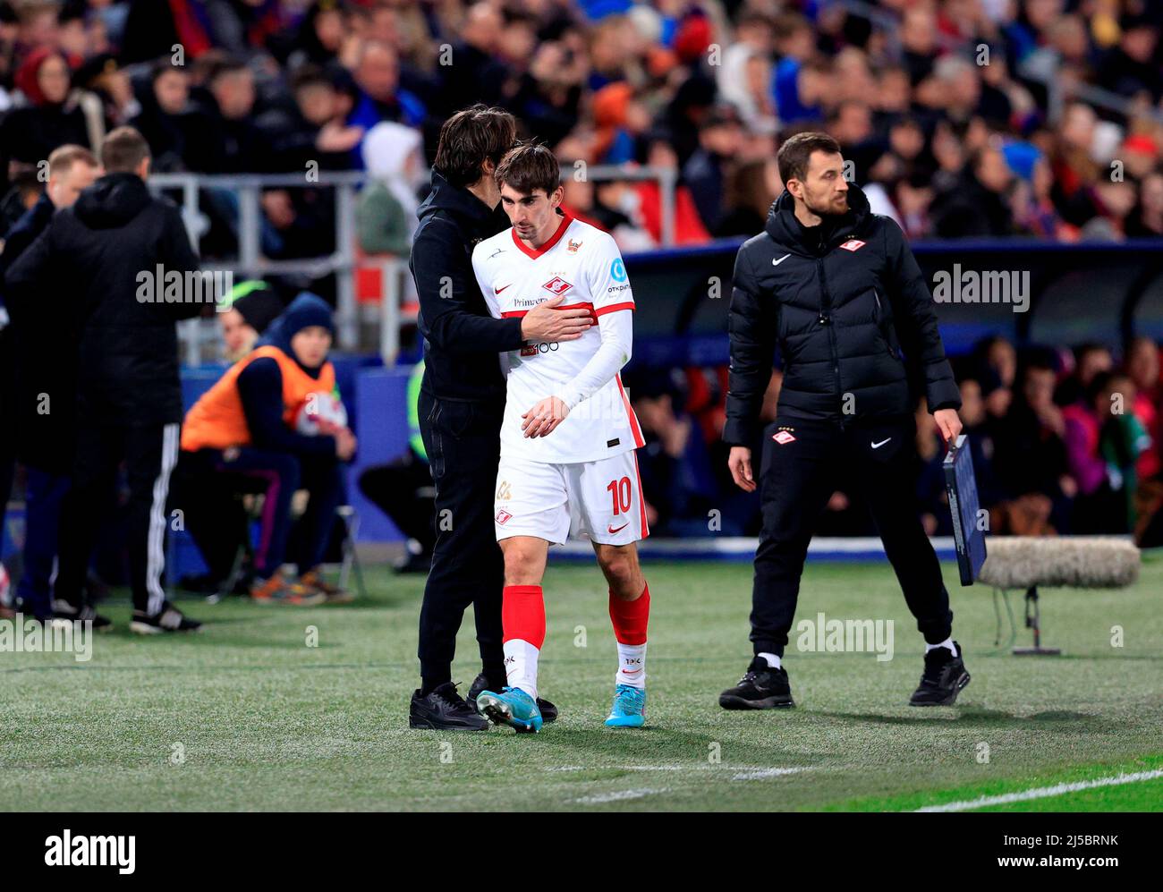 MOSCOW, RUSSIA, OCTOBER 20, 2021. The 2021/22 UEFA Europa League. Football  match between Spartak (Moscow) vs Leicester City (Leicester, England) at  Otkritie Arena in Moscow. Leicester von 3:4.Photo by Stupnikov Alexander/FC  Spartak