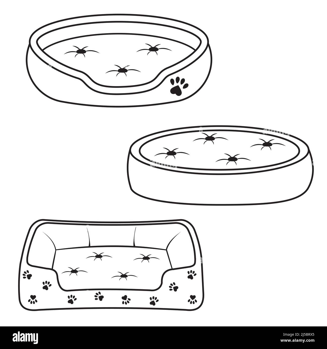 set of beds for dogs and cats, isolated vector illustration contour