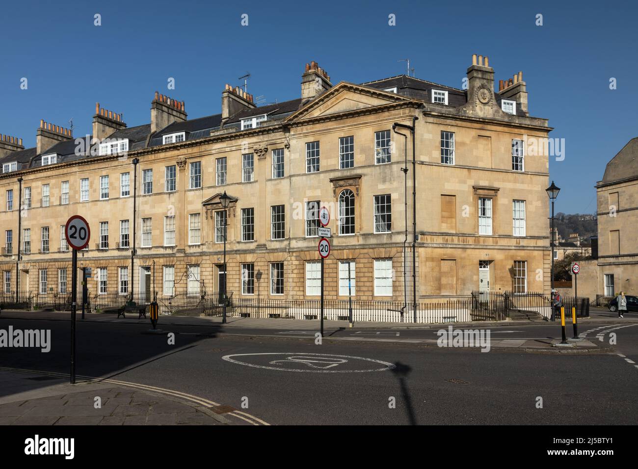 Georgian terraced houses on the corner of Great Pulteney Street and Sydney Place in the UNESCO World Heritage Site of Bath, Somerset, England, UK Stock Photo