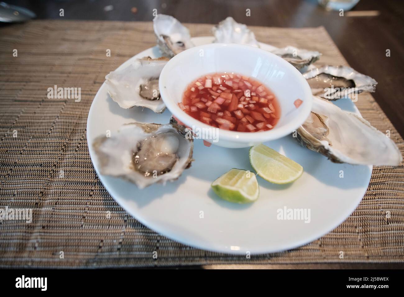 Oysters for Appetizers at J W Marriott Cafe Bangkok Thailand Stock