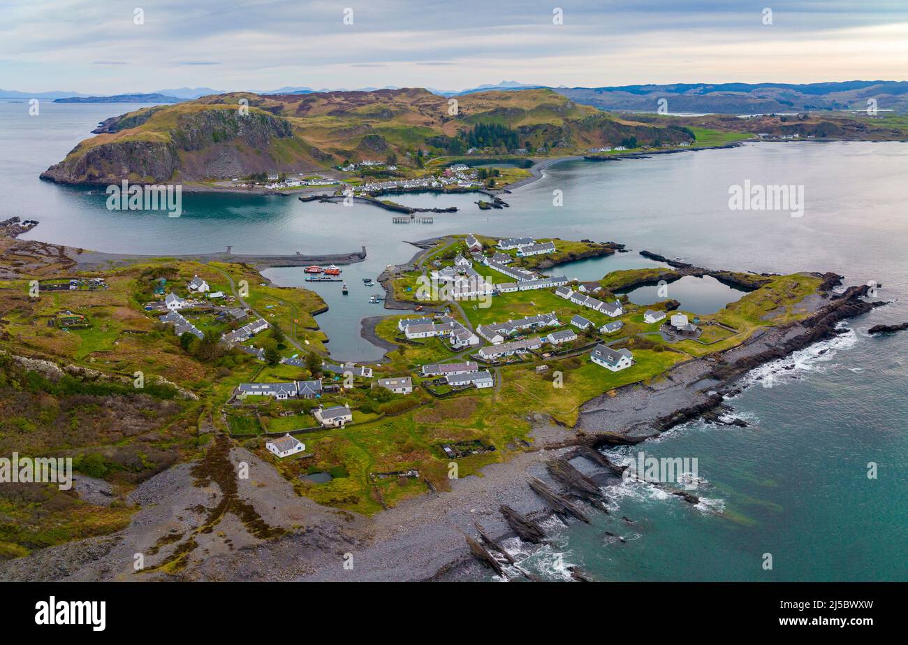 Aerial view from drone of Easdale Island one of the Slate Islands in