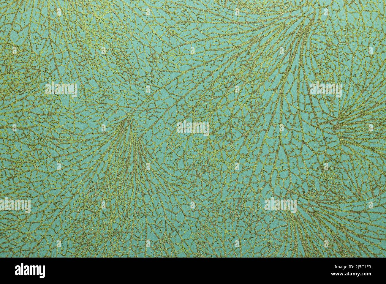Green fabric vintage wallpaper background texture with a repeat pattern Stock Photo