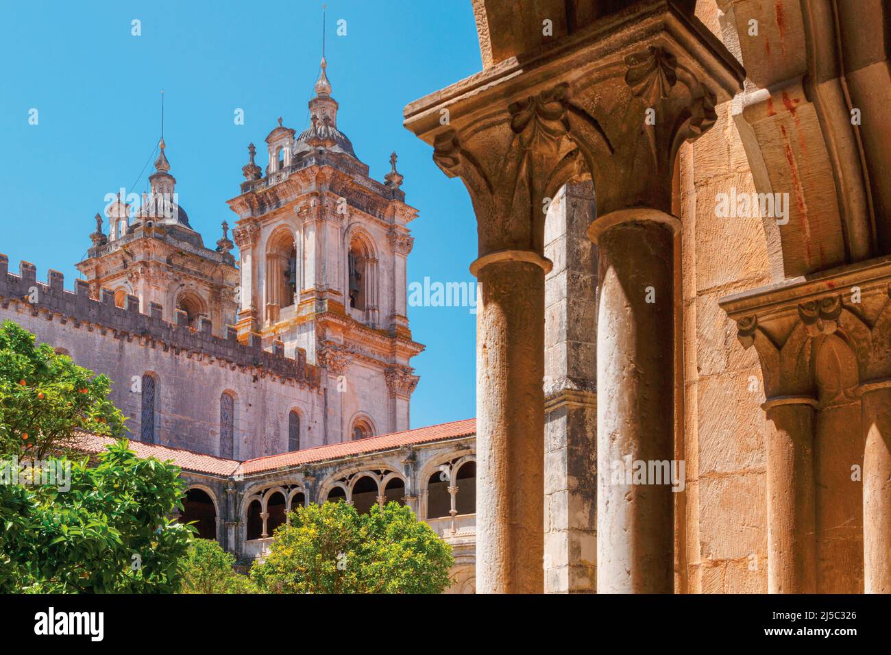 Alcobaca, Leiria District, Portugal.  Mosteiro de Santa Maria.  Santa Maria Monastery.  The cloister of Dom Dinis, names after King DInis I and also k Stock Photo