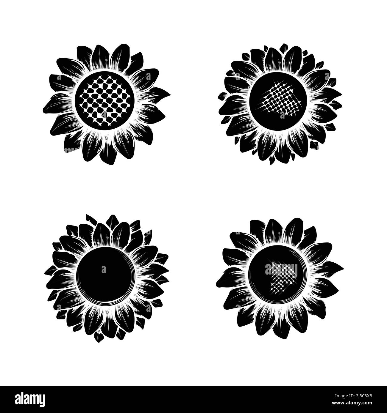 Rough black simple sunflower silhouettes Stock Vector