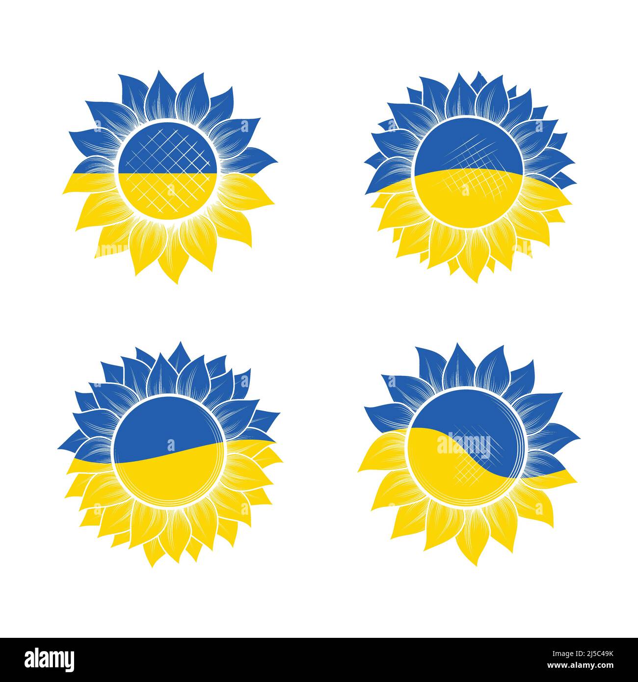 Ukraine color sunflower silhouettes Stock Vector