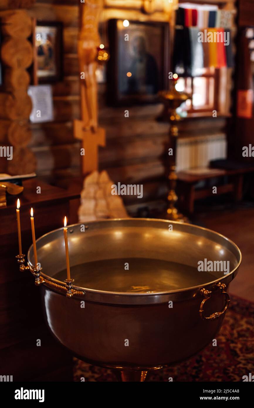 Traditional font decorated with candlesticks with burning candles