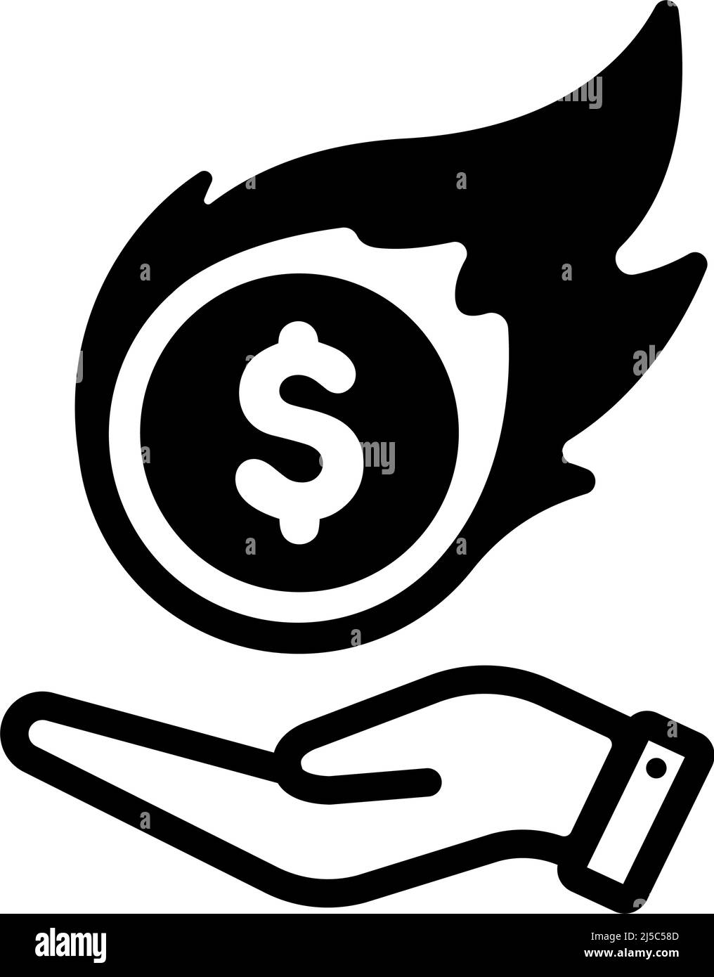 Burning US dollar ( inflation , soaring ) vector icon illustration Stock Vector