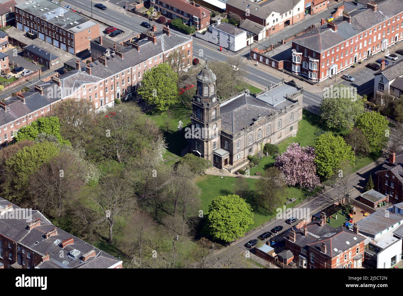 aerial view of St Johns Church, Wakefield, West Yorkshire Stock Photo