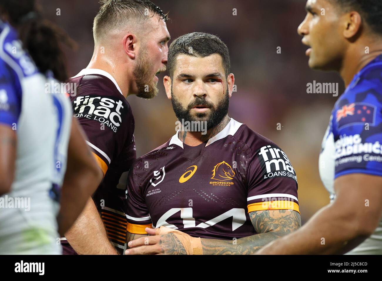 Brisbane, Australia. 22nd Apr, 2022. Adam Reynolds of the Brisbane Broncos  is seen with the ball in Brisbane, Australia on 4/22/2022. (Photo by  Patrick Hoelscher/News Images/Sipa USA) Credit: Sipa USA/Alamy Live News