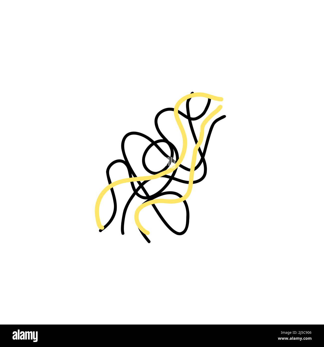 Illustration tangled lines yellow black color in doodle style Stock
