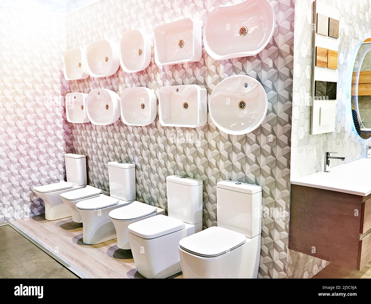 Flush toilets in the store Stock Photo