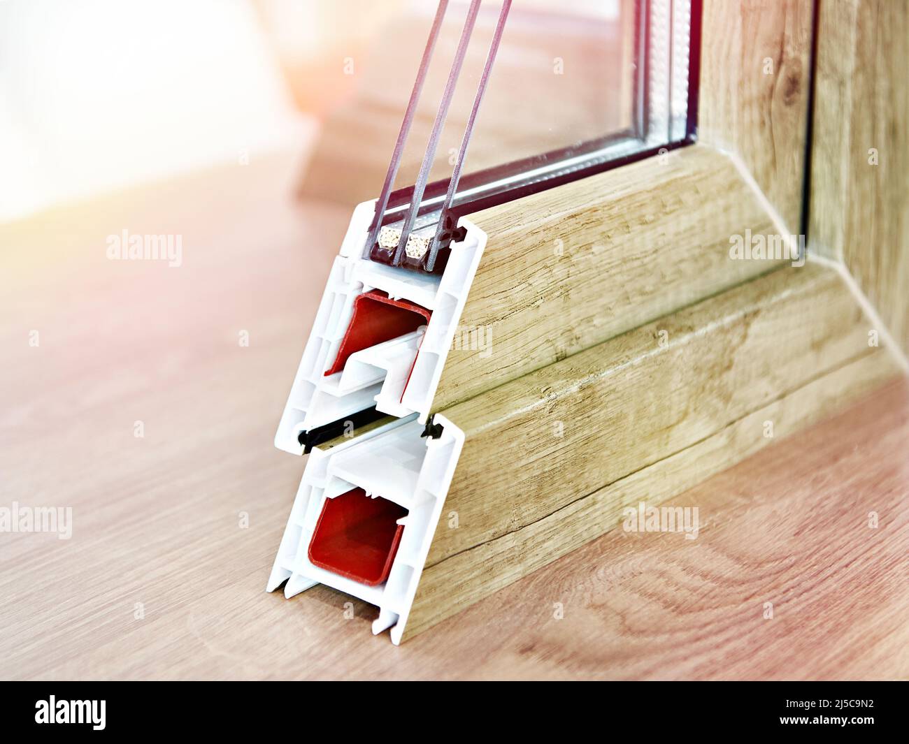 Insulated triple glazing cross section Stock Photo