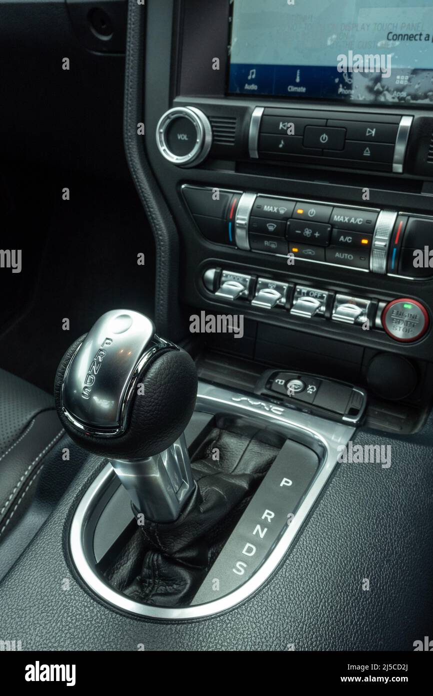 Hong Kong, China Feb 24 , 2022 : Ford Mustang GT 2022 Gear Shift Stick