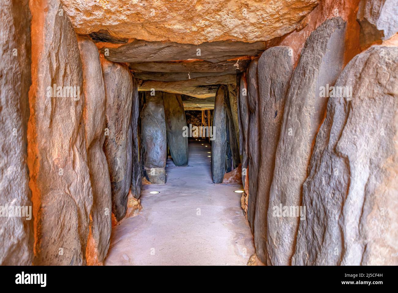 Corridor of megalithic monument of El dolmen de Soto Stock Photo